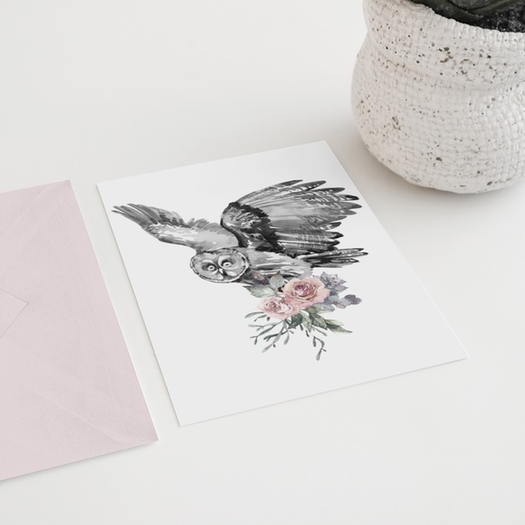 Owl Illustration Watercolor Wall Art Print Poster Unframed - Picture 7 of 9